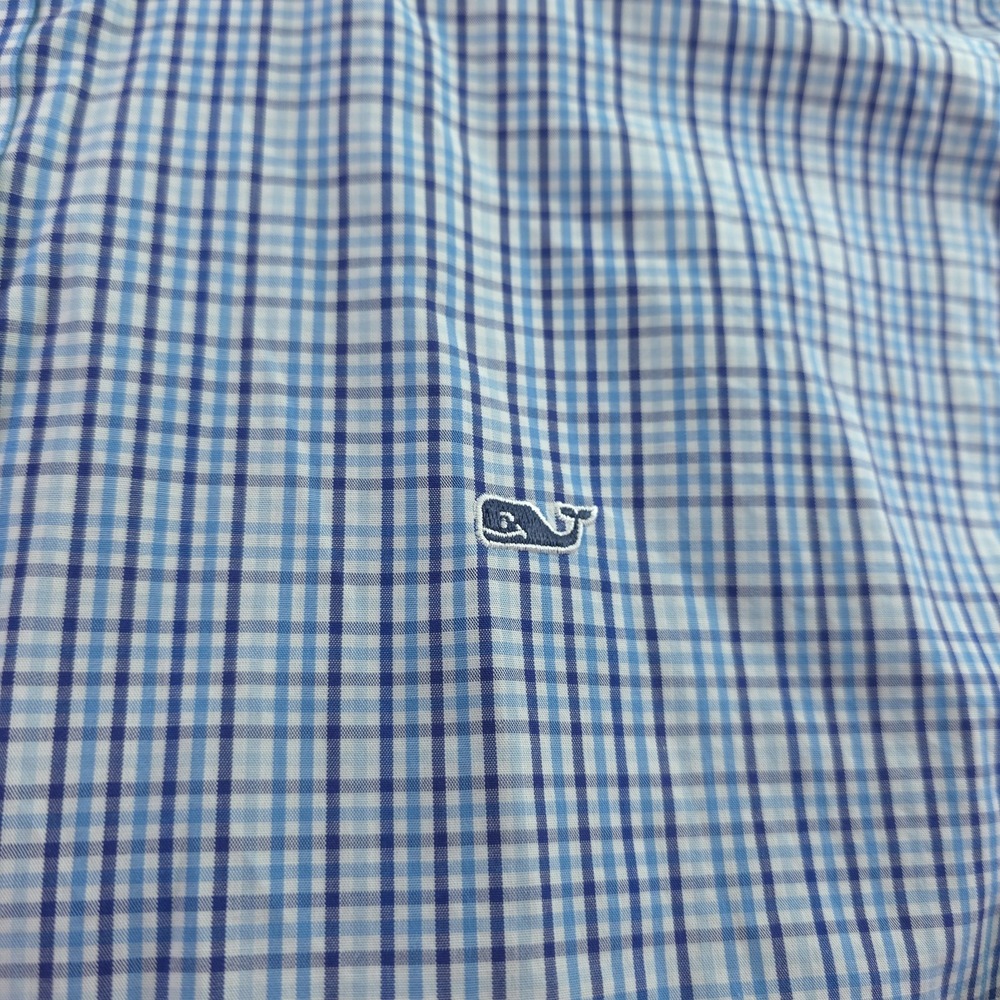 Vineyard Vines Whale Shirt Medium Blue Check Long Sleeve Button Down Cotton Logo - Picture 2 of 7